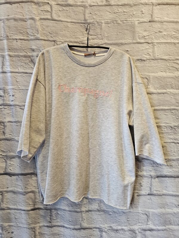 Sweatshirt mit Kurzarm "Hellgrau mit rosa Schriftzug"