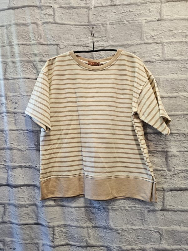Sweatshirt mit Halbarm "Hellbeige/Beige gestreift"