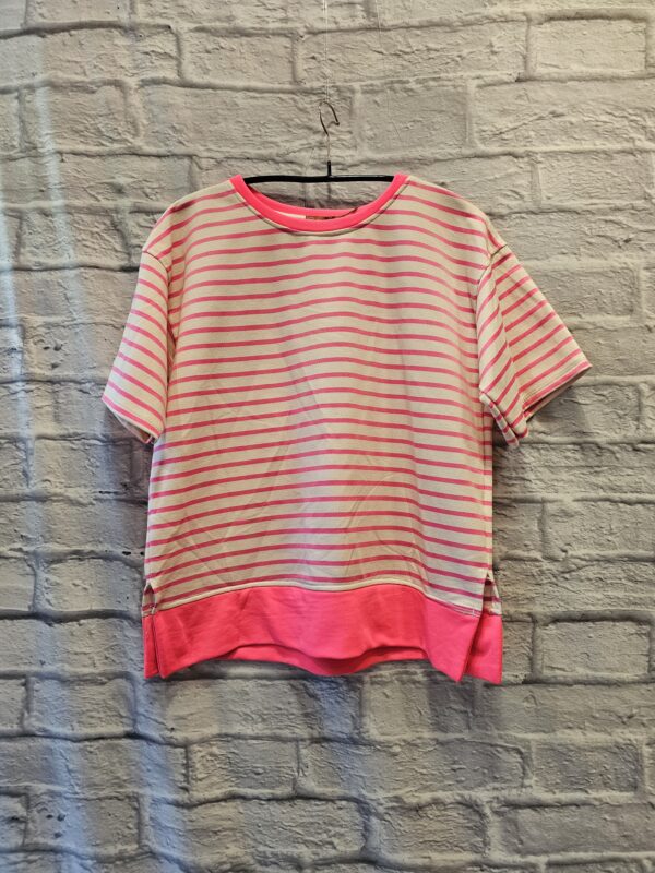 Sweatshirt mit Halbarm "Hellbeige /Pink gestreift"