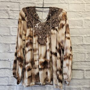 Gemusterte Bluse in Braun/Beige „Mit Häkeldetails“