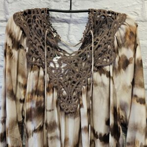 Gemusterte Bluse in Braun/Beige „Mit Häkeldetails“