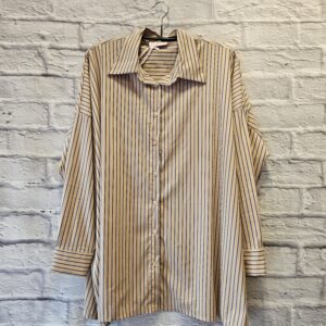 Oversize Bluse in Beige „Mit Blau gestreift“