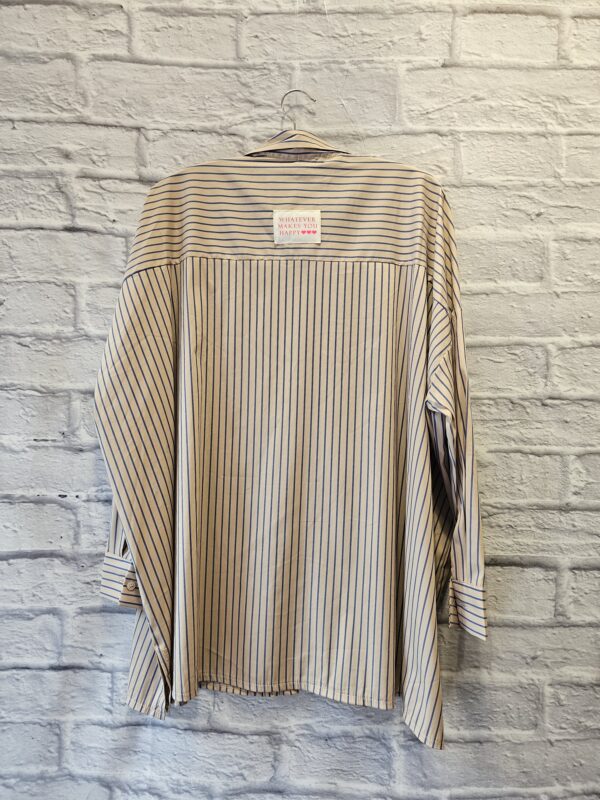 Oversize Bluse in Beige "Mit Blau gestreift" – Bild 3