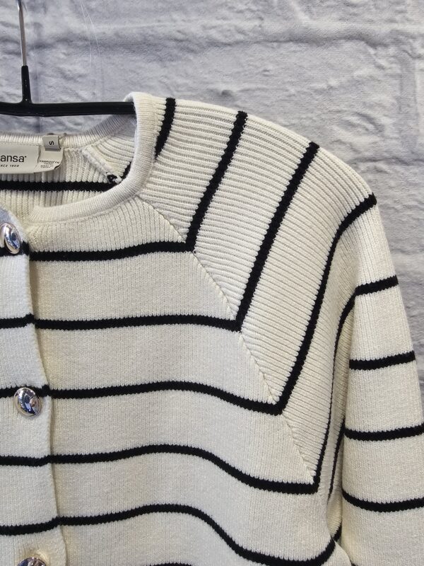 Kurze Strickjacke FRANSA "Hellbeige mit schwarzen Streifen" – Bild 2